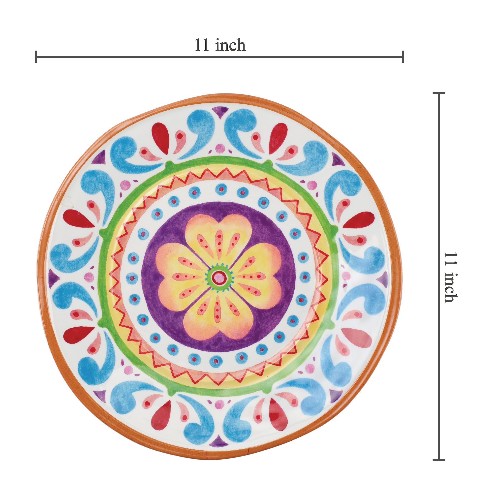 UP ware Cinco de Mayo Melamin-Speiseteller-Set, runde Teller für Hauptgerichte, Nudeln und Salat, BPA-frei, spülmaschinenfest, mehrfarbig, 27,9 cm, 6 Stück