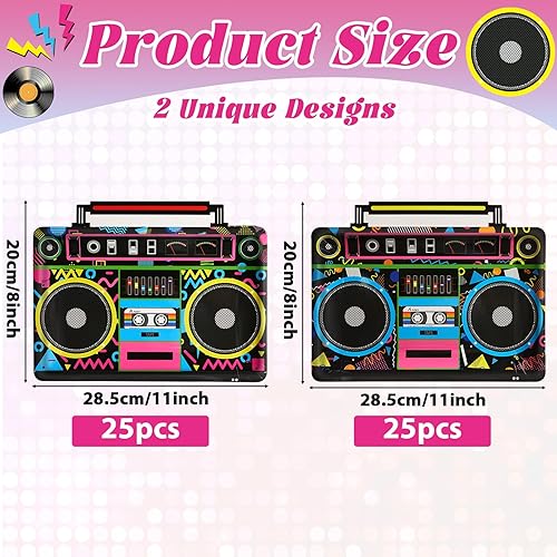 Miniatura 2 de 50 platos con forma de radio Boombox, decoraciones de fiesta de los años 80 y 90, temática musical, decoraciones de cumpleaños, radio retro,