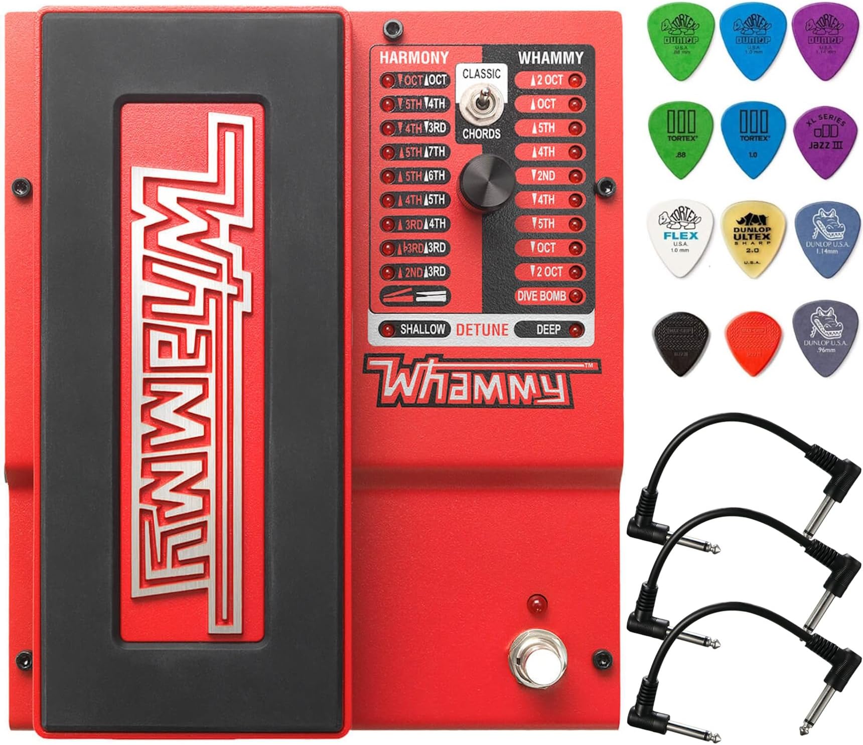 Whammy 5 Pitch Shift Pedal Bundle with 3 Patch Cables and Dunlop Variety Pick Pack