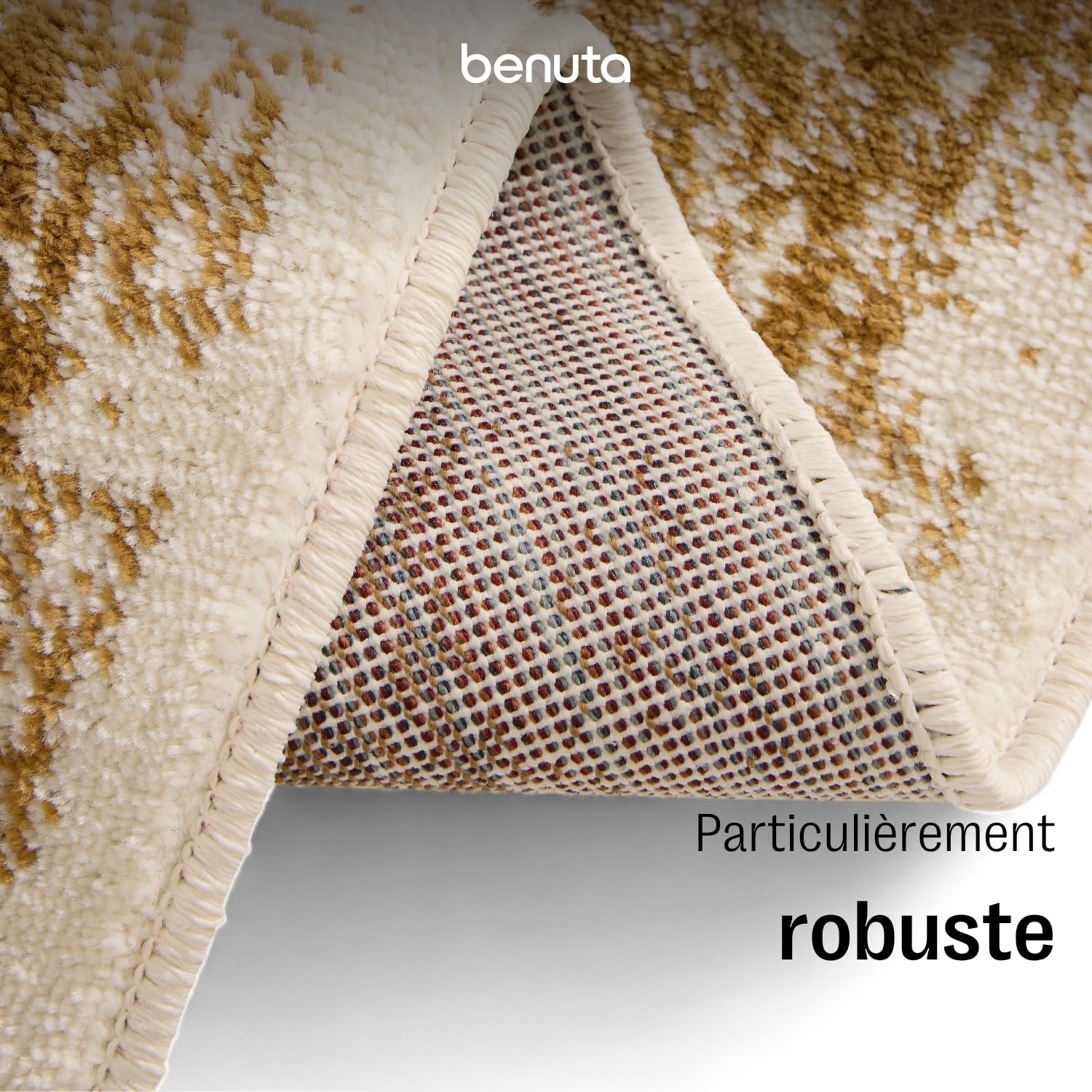 benuta Basic Tapis Salon Suki - Crème/Jaune 160x230 cm - Synthétique - Rectangulaire Vintage Oriental - Entretien Facile Salon Chambre