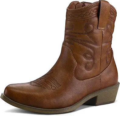 mysoft Women's Fashion Western Cowboy Ankle Boots Short Cowgirl Low Heel Booties