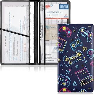 Bolaz Game Controller Neon Car Registration and Insurance Holder Leather Vehicle Document Glove Box Organizer for License Cards Accessories