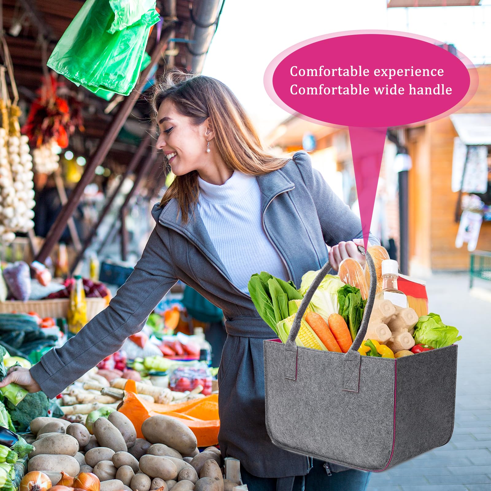 Dinhauyon Sac à Provisions En Feutre, 2 Sacs Réutilisables, Sac En Feutre Pliable De Grande Capacité 30l, Poche Zippée Intégrée Pour Les Courses Et Le Stockage Dinhauyon Sac à Provisions En Feutre, 2 Sacs Réutilisables, Sac En Feutre Pliable De Grande Capacité 30l, Poche Zippée Intégrée Pour Les Courses Et Le Stockage