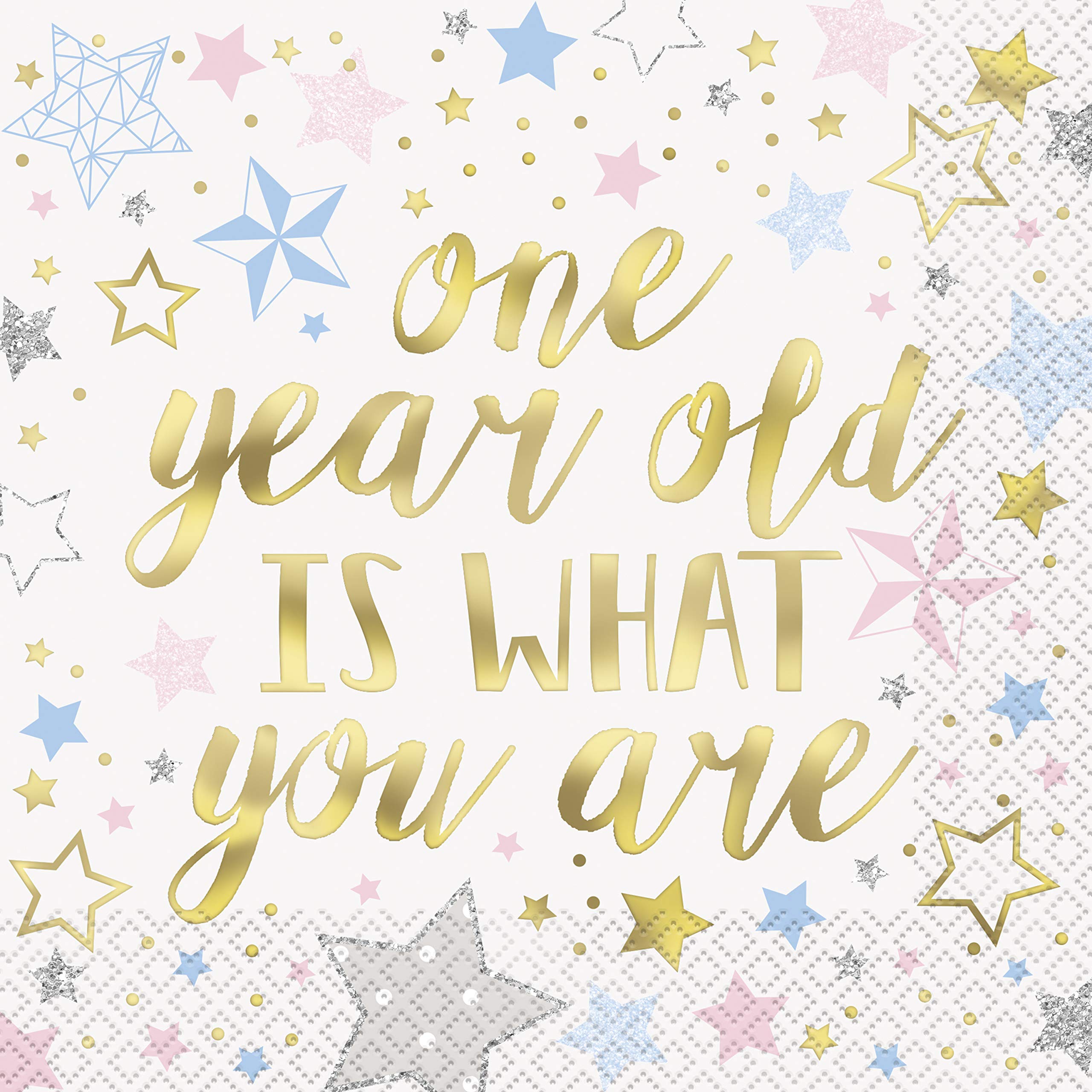 Unique Party 72422 - Foil Le Le Little Star 1St Birthday Paper Napkins, Pack Of 16