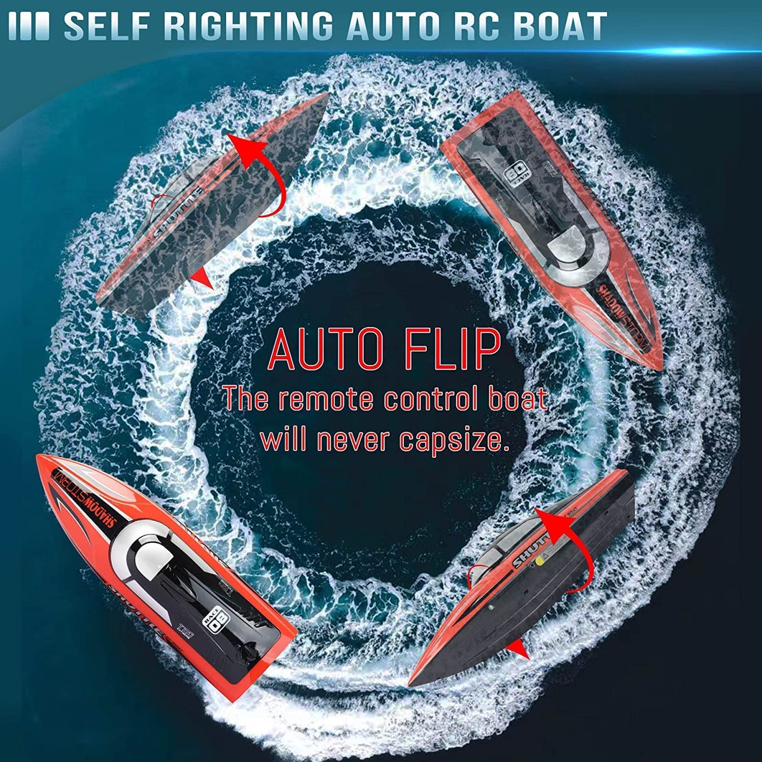 Daji Remote Control Boat, 25Kmh Speed Fast Rc Boats for Pool & Lake, 2 Rechargeable Batteries, Led Light, Remote Control Water Toys, Multicolor 1
