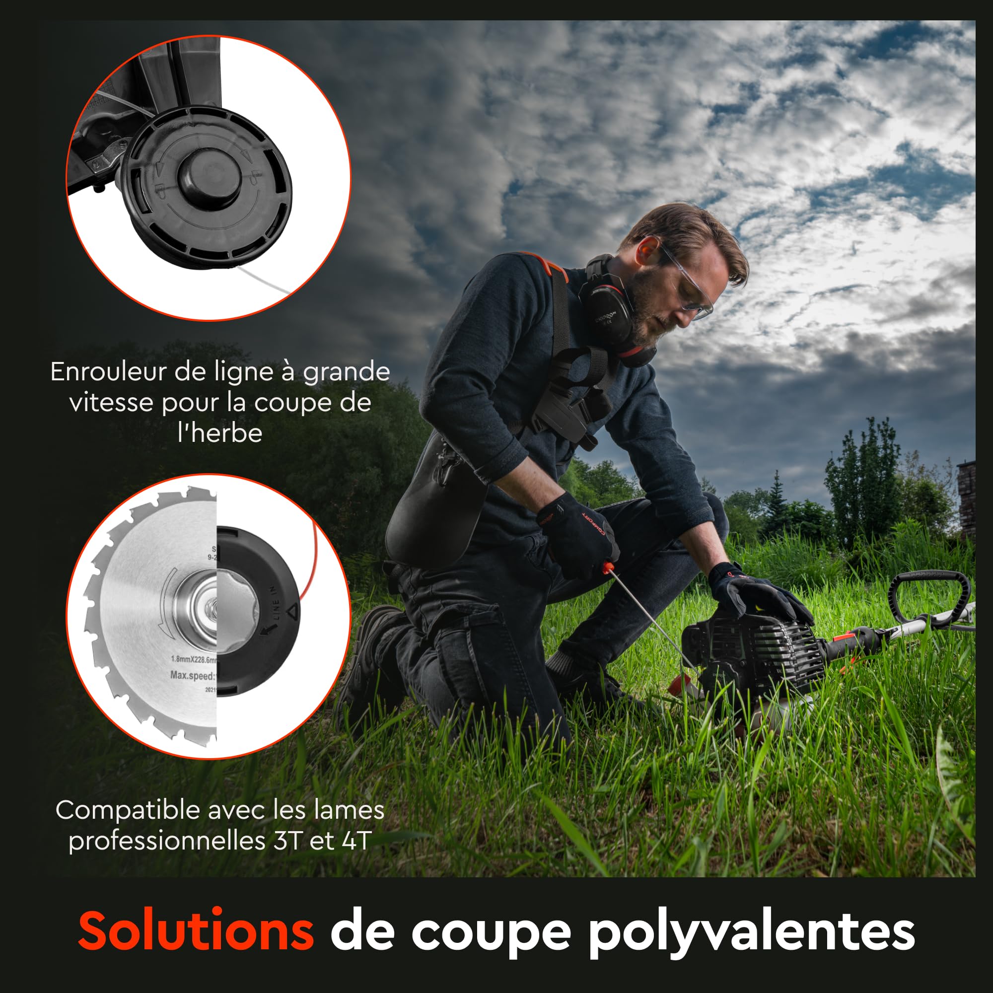 Débroussailleuse Thermique Dnipro-M 33M, 32,6cm³, avec Fil et Lame de 255mm