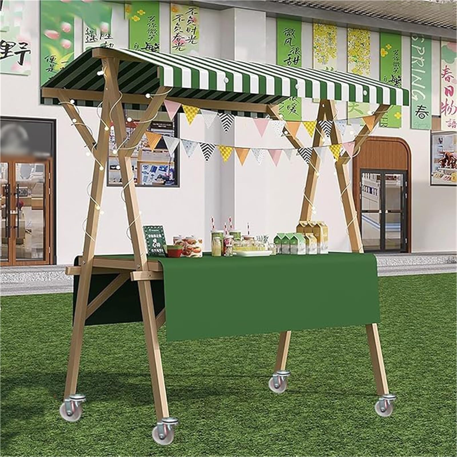 Chariot alimentaire pliable avec auvent pour marchés et événements