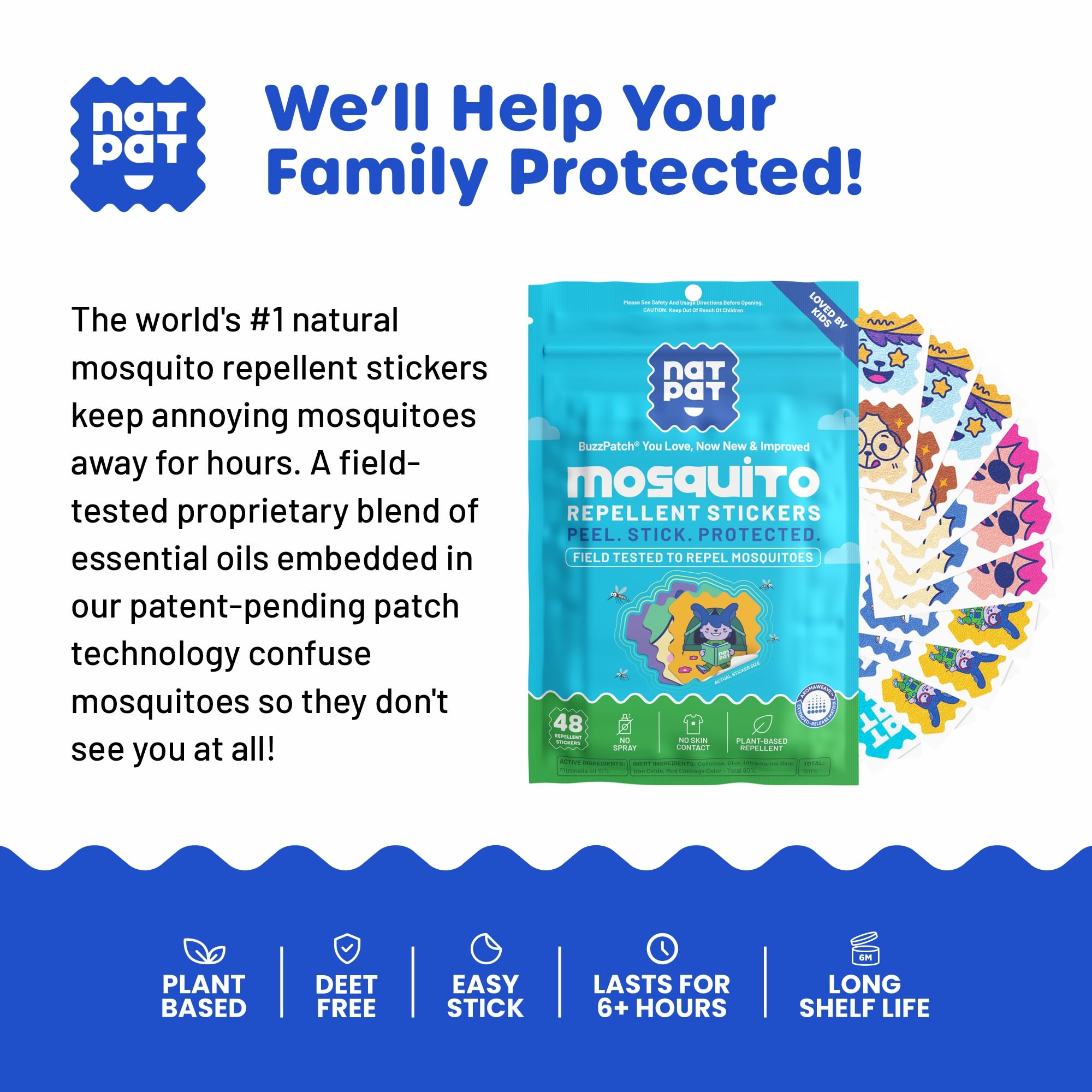 BUZZPATCH Adesivi Repellenti per Zanzare per Bambini Confezione da 60 - Gli Originali Ingredienti Naturali A Base Vegetale, Non Tossici, Senza DEET, Olio Essenziale di Citronella (1)