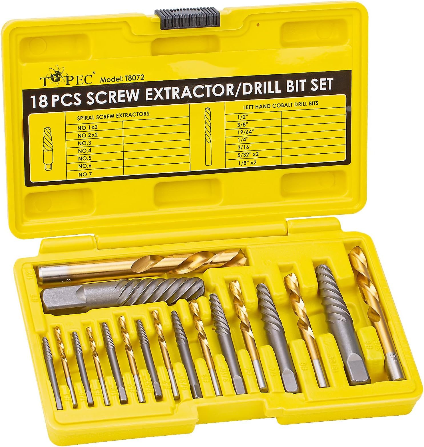 TopecEasy Out Screw Extractor & Left Hand Drill Bit Set - Ultimate Screw Extraction Kit for Removing Stripped Screws, Broken Bolts, Studs