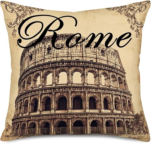 Miniatura 5 de Paquete de 4 fundas de cojín de lino y algodón de construcción de fama mundial, Londres, París, Pisa, Roma, patrón vintage, fundas de almohada