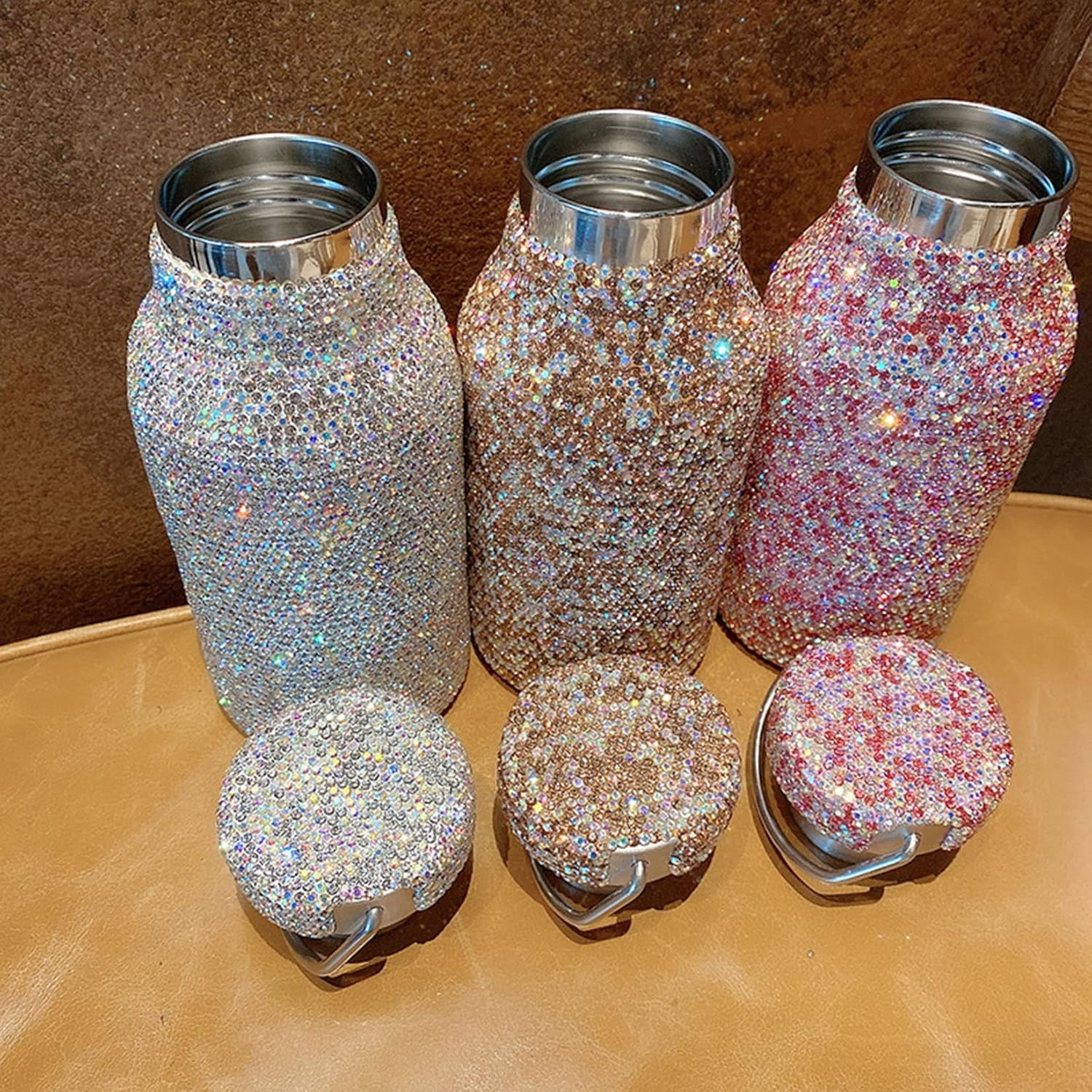 Diamentowa termos, butelka termiczna, kubek termiczny kubek podróżny Bling Rhinestone Shinning butelka na wodę Diamentowa kolba ze stali nierdzewnej Butelka próżniowa(Gold)