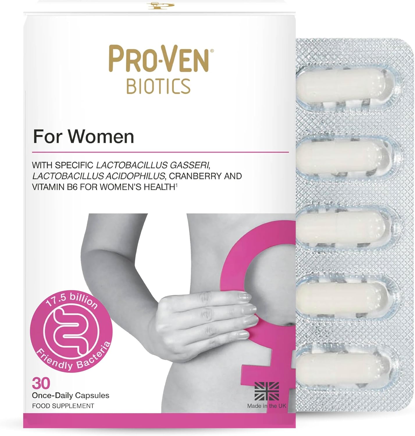 Pro-Ven Probiotics for Women Intimate Flora, Gut Health & Hormone Support 17.5 Billion CFU Clinically Tested Friendly Bacteria 30 Capsules