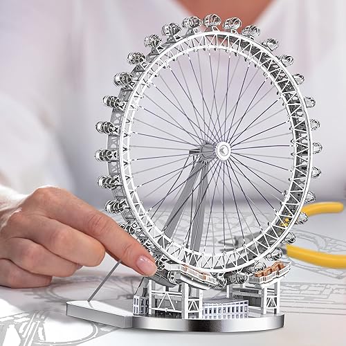 Miniatura 4 de Piececool Rompecabezas de metal 3D para adultos, gran arquitectura de ojos de Londres mejorados, kits de construcción de modelos de metal 3D, los