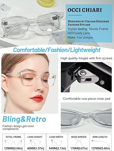 Miniatura 5 de OCCI CHIARI Lentes de lectura bifocales fotocromáticos de transición para mujer, lentes de sol cuadrados transparentes con protección UV