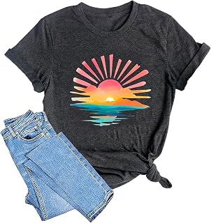 Summer Beach Shirts for Women Palm Tree Graphic Vacation Tops