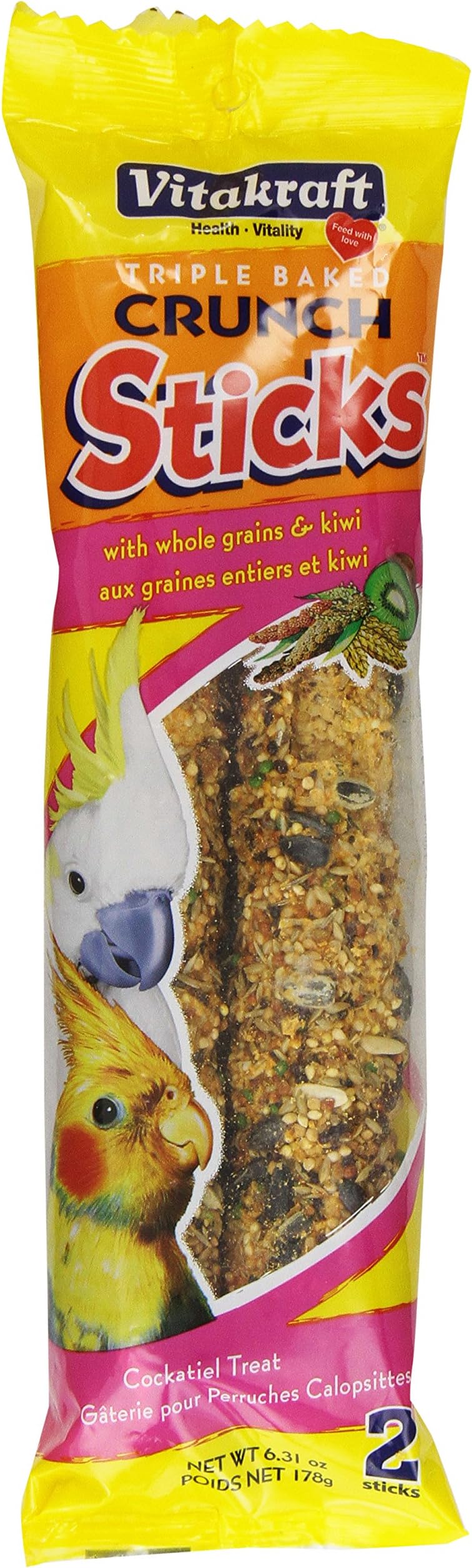 Vitakraft Cockatiel Whole Grains & Kiwi Treat Sticks 2 Pack, 6.31 Ounce