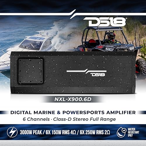 Miniatura 11 de DS18 NXL-X1200.5D Amplificador marino de 5 canales, compacto clase D de rango completo IP67, amplificador impermeable 2 ohmios 500x1 RMS 2800