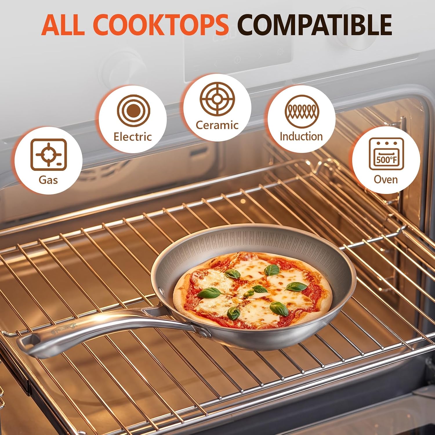Titanium Frying Pan with Lid - 8" No Coating PFAS-Free Skillet, Tri-Ply Titanium & Stainless Steel, Induction & Dishwasher Safe