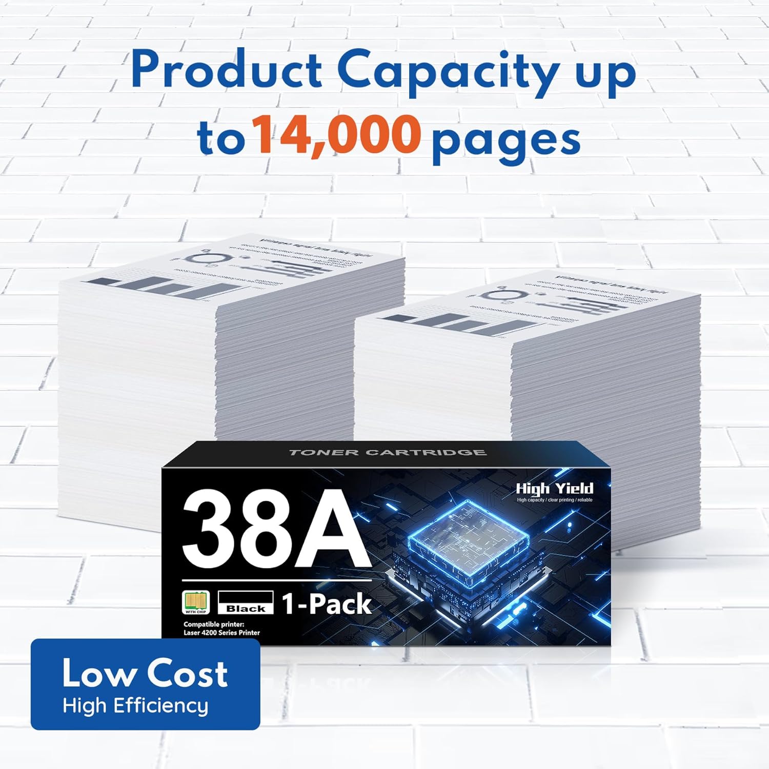 38A Q1338A Black Toner Cartridge 1-Pack (with Chip) Compatible Replacement for HP 38A Toner Cartridge Q1338A Toner Works with Laser 4200 4200n 4200tn 4200dtn 4200dtns 4200L 4200Ln 4200Lvn Printer