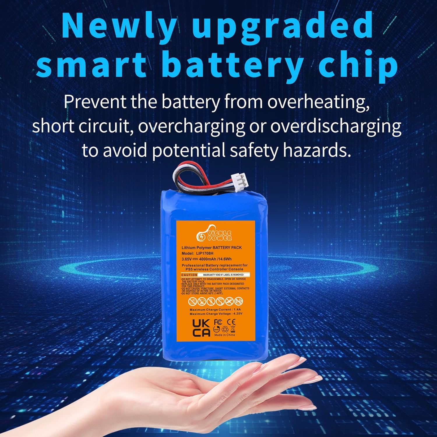 Pickle Power PS5 Controller Battery, 14600mWh Upgraded LIP1708 Battery for Sony PlayStation 5 PS5 DualSense CFI-ZCT1W Wireless Controller - Image 6