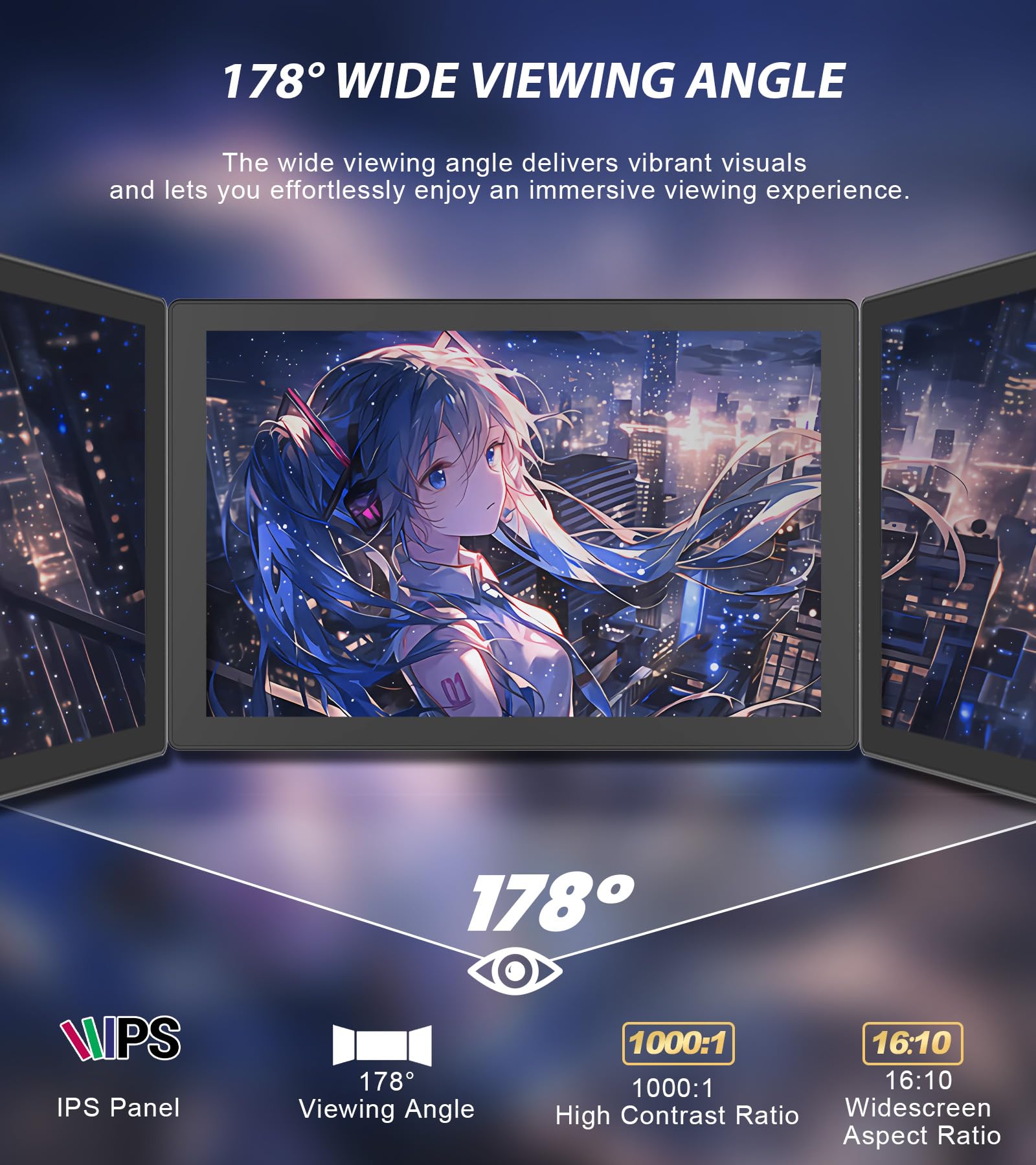 Monitor táctil de 10.1 pulgadas, IPS portátil 60 Hz 1920x1200, contraste VESA 16:10, compatible Ra Pi 5/4B/4/3/2 Windows 10/8/7