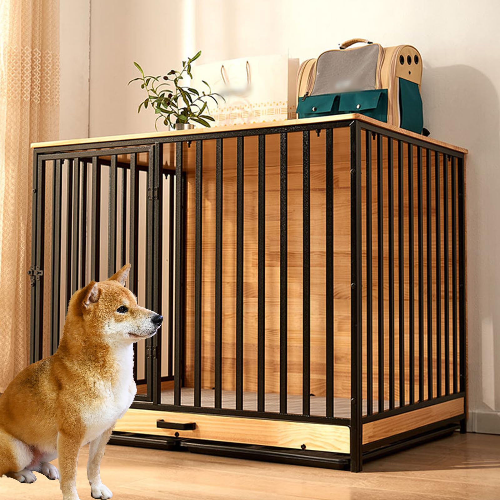 Jaula para Perros De Interior, Caja De Madera para Perros Estilo Mueble con Puertas Y Bandeja Extraíble, Caseta para Perros, Jaula Interior para Mascotas para Perros Medianos/Grandes,S