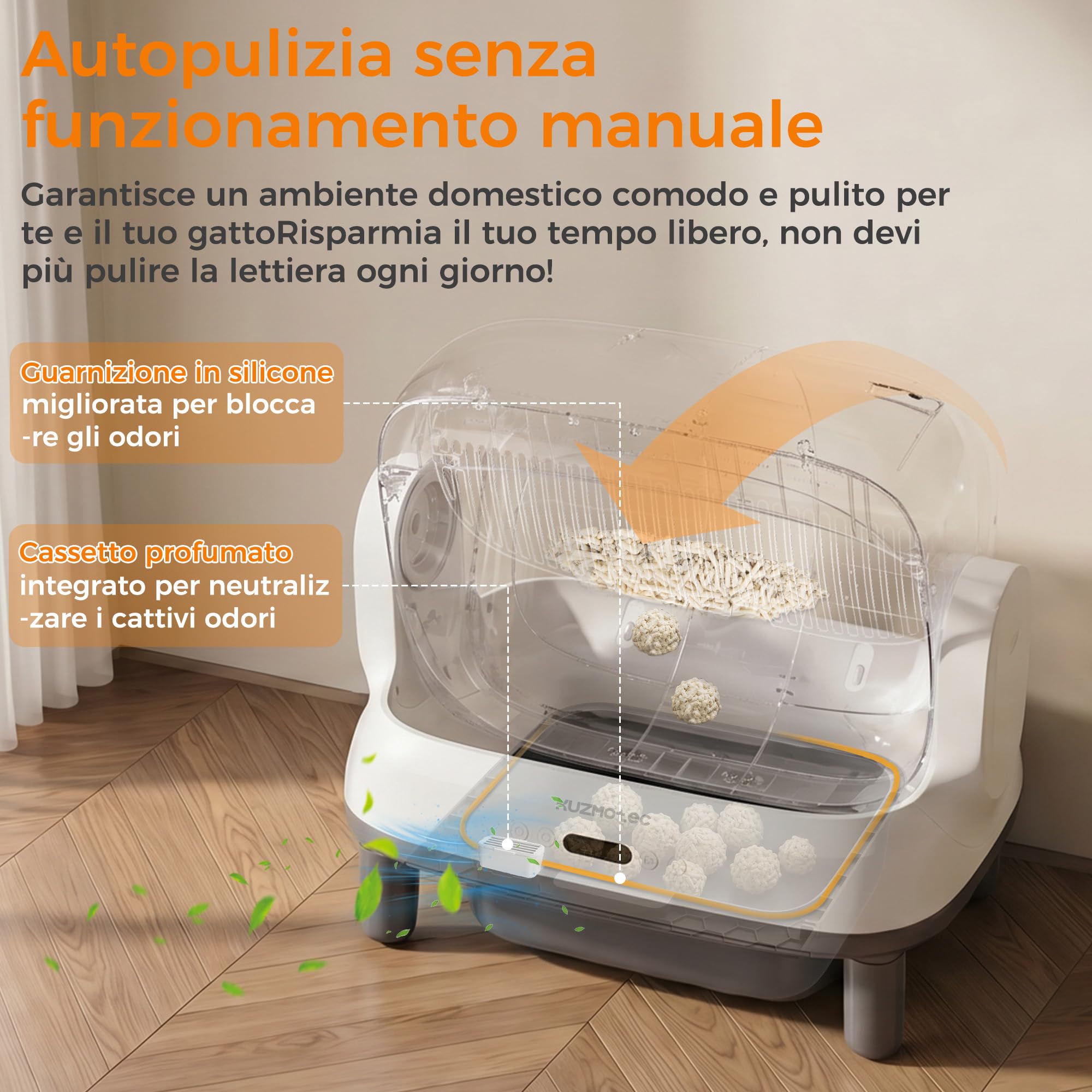 Lettiera gatto autopulente con 8 sensori di sicurezza, protezione IPX5, materiale ABS resistente, controllo tramite APP, lettiera autopulente XXL per gatti grandi e famiglie con più gatti