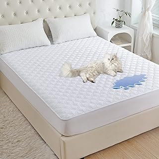 Waterproof Mattress Protector, King Size Noiseless Mattress Pad with Deep Pocket Fitted Up to 6-21 inches, Soft & Noiseless Bed Mattress Cover Washable for Home, Bedroom, Hotel (White)
