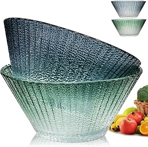Large Glass Salad Bowls Set 2 Pack, 7.5 inch Glass Mixing Bowl Stackable Prep Bowls for Kitchen Dinners,Dessert,Fruit,Ice Cream Clear Serving Bowl