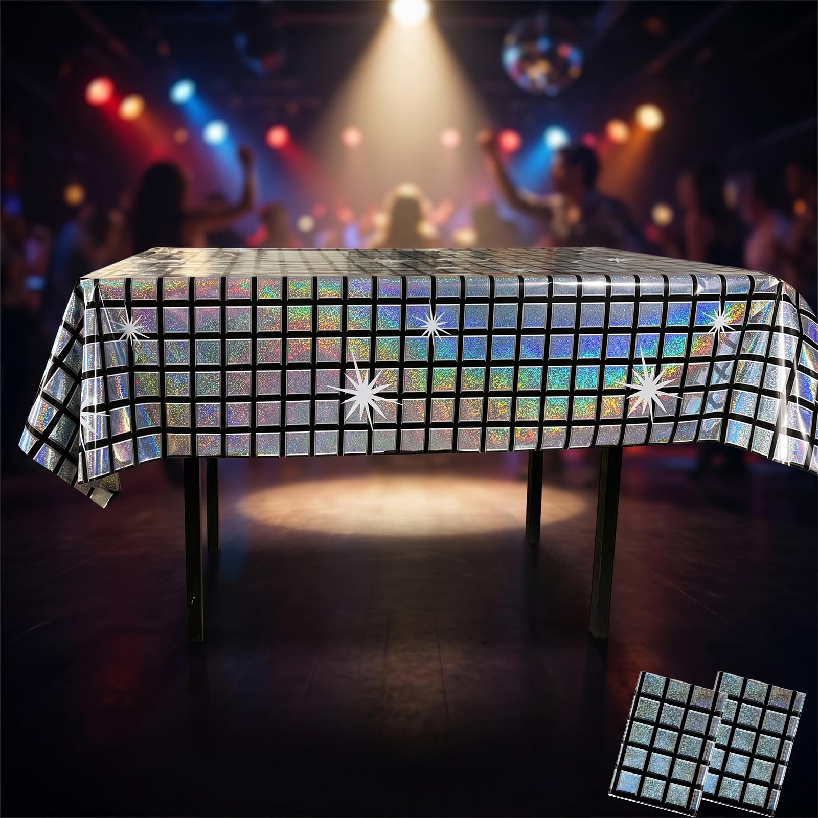 RETWOT Holographic Table Covers 2-Pack, Disco Style Reflective Tablecloth for Party Decorations (1x2.7m, Silver & Multicolor) - Perfect for Adult Parties, Birthday, Christmas & Theme Events