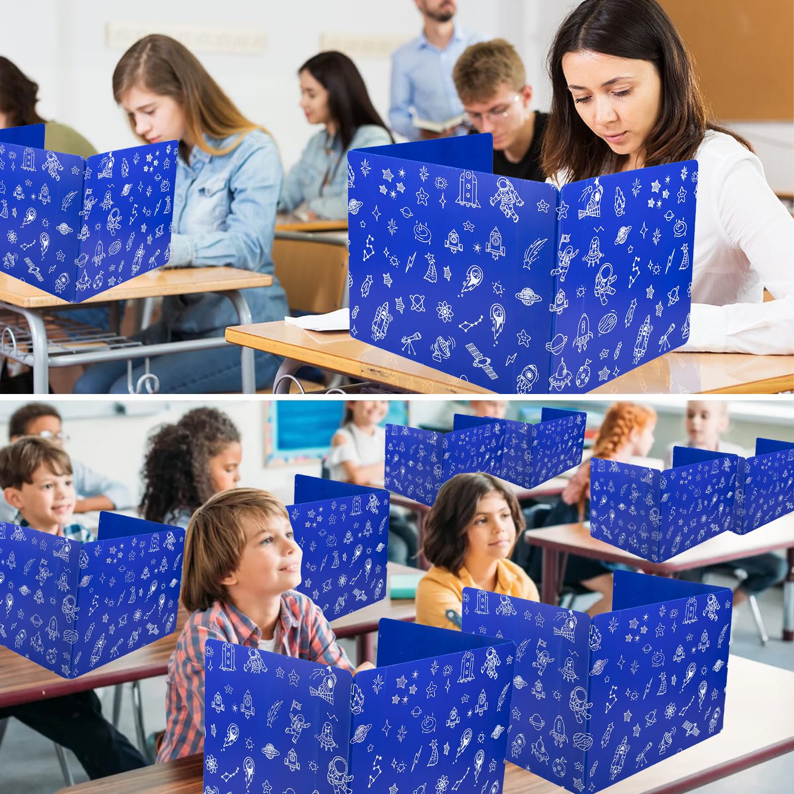 Lot de 25 séparateurs de bureau pour étudiants, écrans d'intimité à 3 plis, tableaux d'étude en plastique imperméable durable, boucliers faciles à nettoyer pour les écoles, fournitures pour