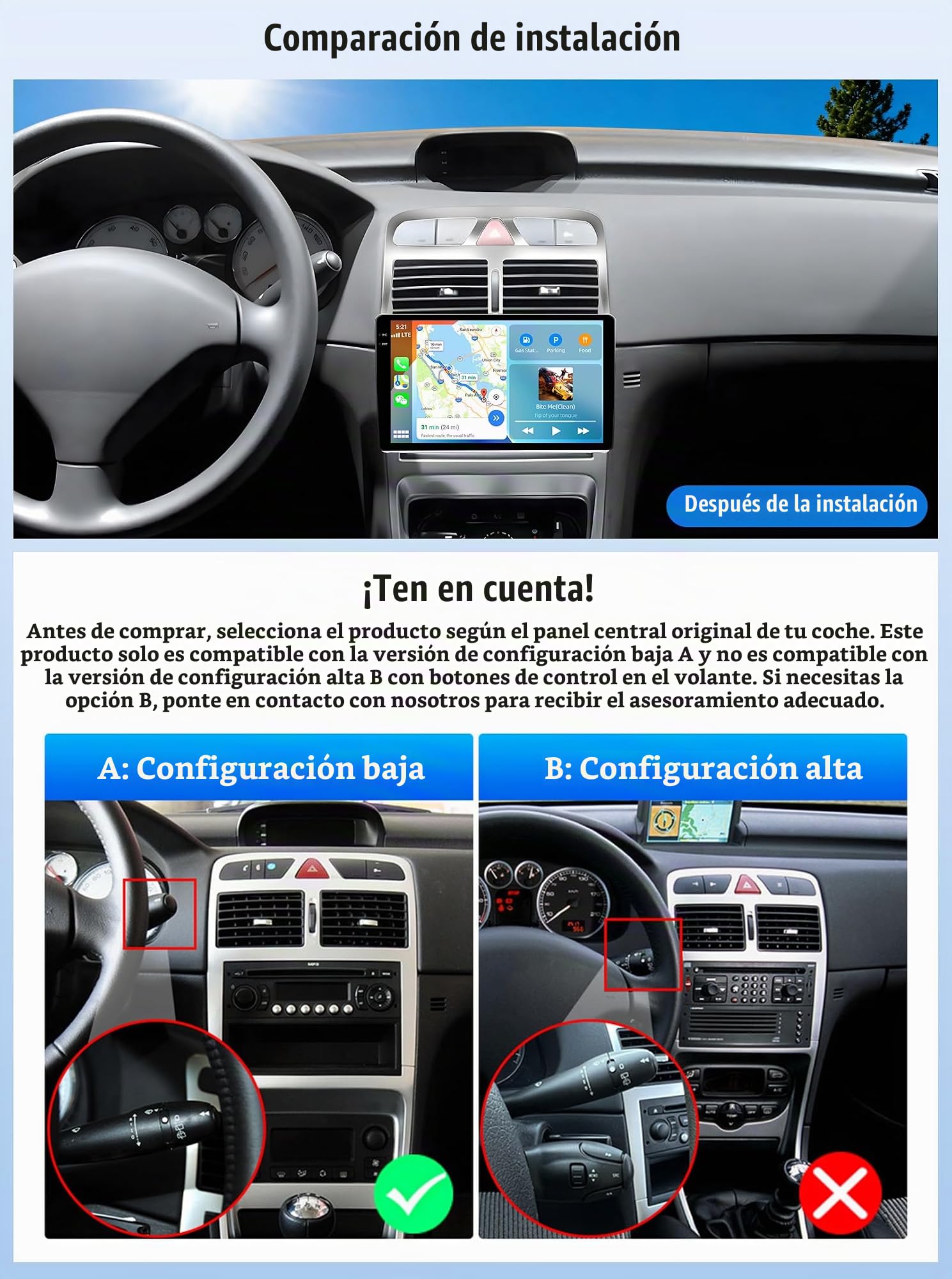 4G+128G GOHHDL Android 15 Radio Coche para Peugeot 307 2002-2013 Carplay