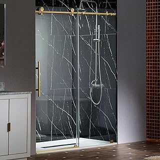 Woodbridge Frameless Sliding Shower Doors with Soft Close System, 57.5-60" Width x 76" Height with 3/8"(10mm) Clear Tempered Glass in Brushed Gold Finish, BSDC6076-BG