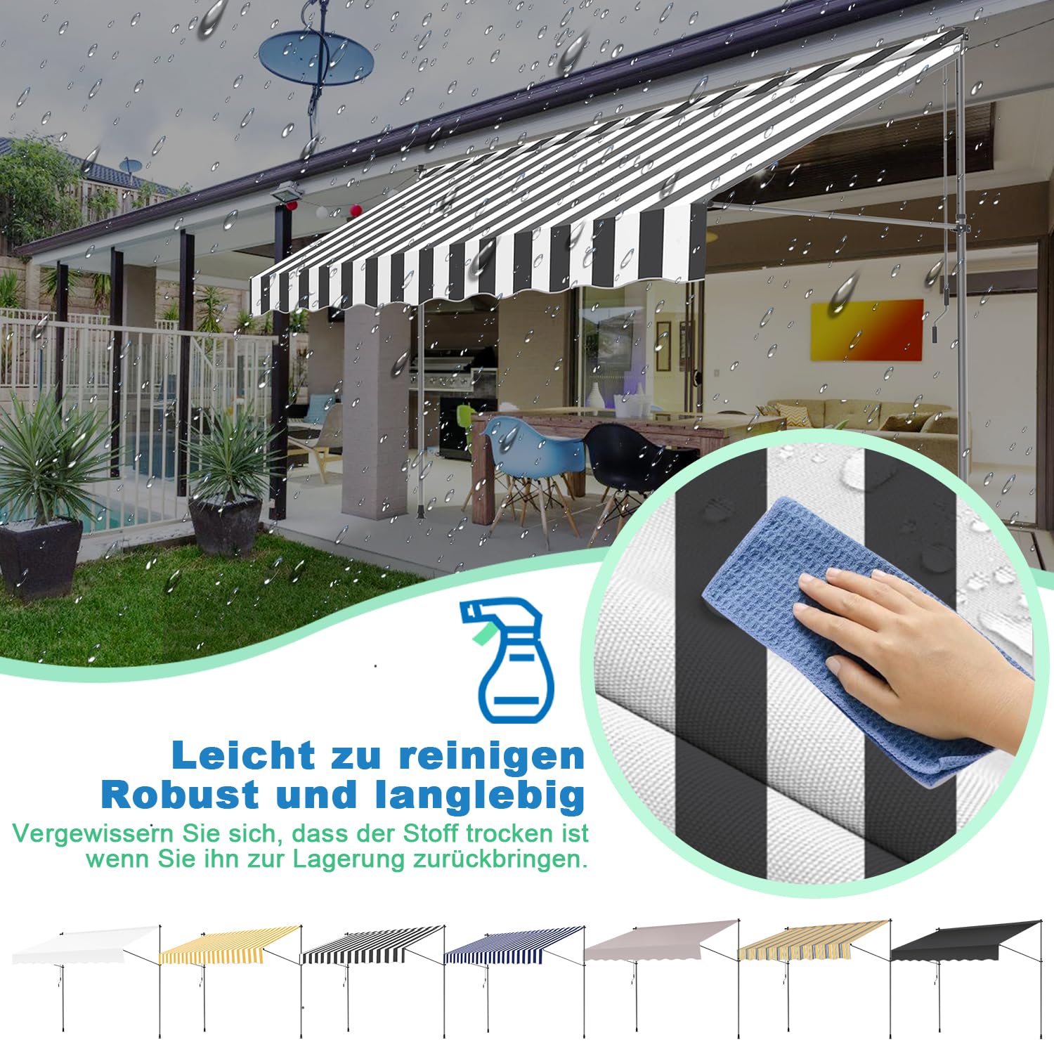 Ikodm Toldo con manivela 250 x 120 x 200-300 cm, toldo para Balcones sin Agujeros, Resistente a los Rayos UV 50 +, Altura Regulable, protección Solar, Impermeable, fácil Montaje
