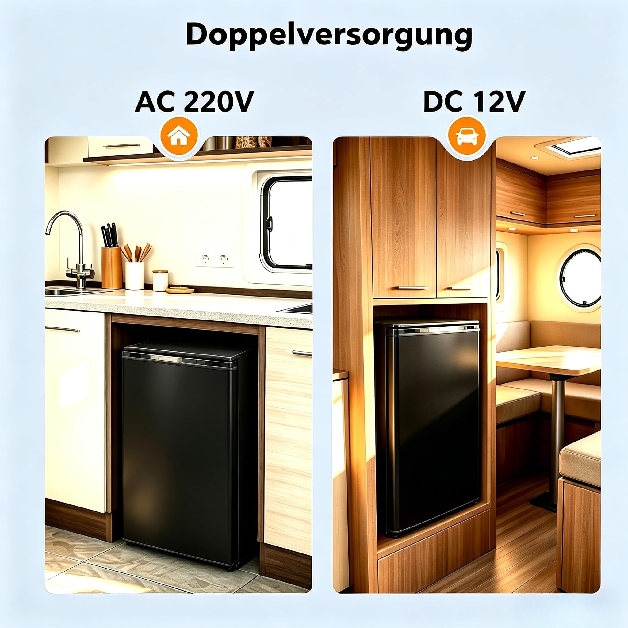 Camping Kühlschrank 12V 230V, 50L Campingkühlschränke Mit Schloss und Wendetür, Leiser Absorber Kühlschrank für Camping, Wohnwagen, Wohnmobil, Haus, Büro, Hotel, Schwarz