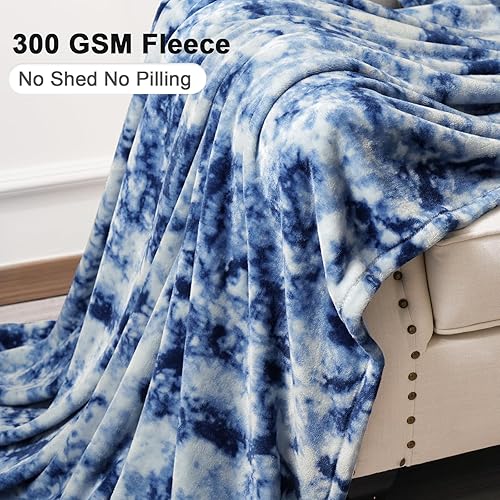 Miniatura 3 de PHF Manta colorida de forro polar, tamaño Queen, color azul oscuro, súper suave, ligera, con teñido anudado, no se desprende, manta acogedora de