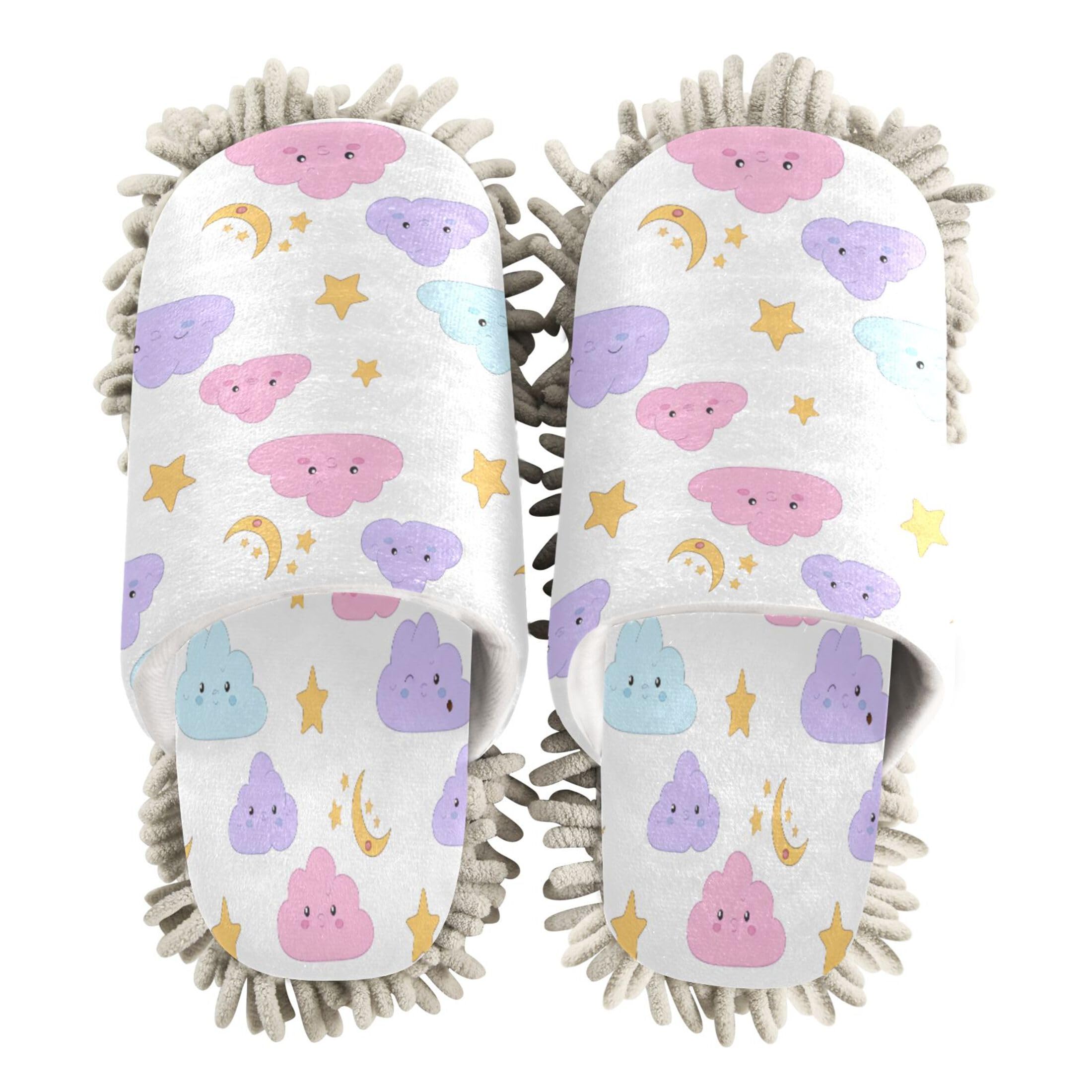 Kigai Cute Clouds Mop Slippers for Floor Cleaning, Slippers for Women Men, Microfiber Floor Cleaning, M