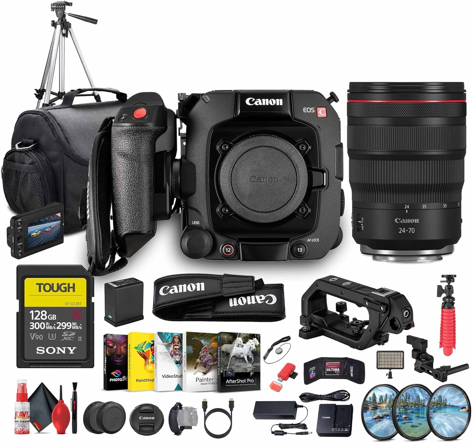 Canon EOS C400 6K Full-Frame Professional Cinema Camera (6388C002) | Triple Base ISO, Dual Pixel CMOS AF II, RF Mount | Canon RF 24-70mm Lens + 128GB Memory Card + LED Light + More