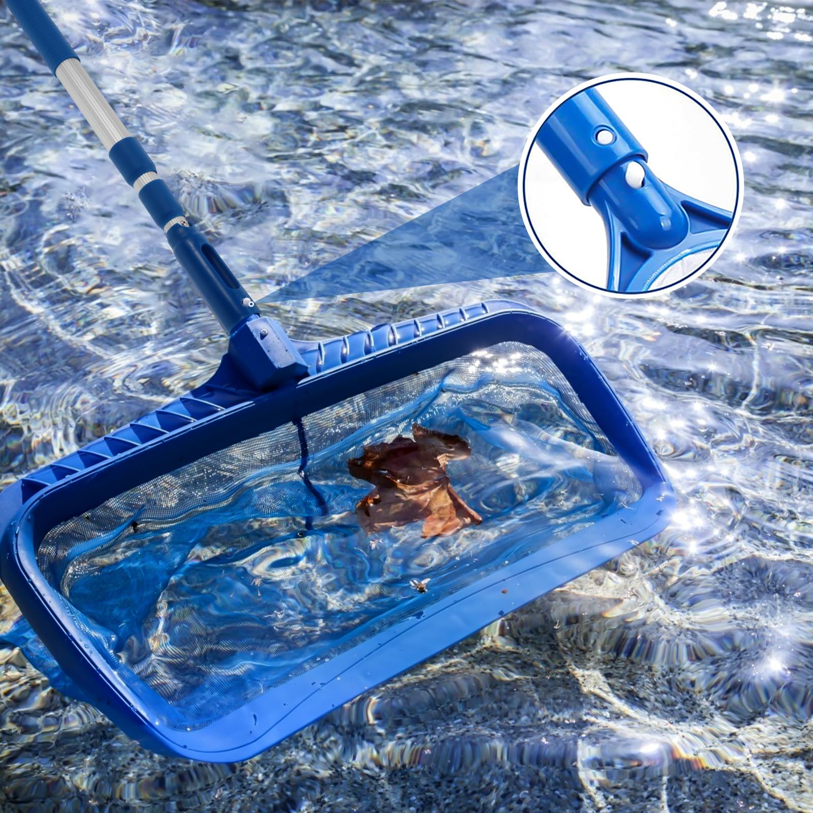 Tofficu Poste De Piscina Telescópico De Aluminio Azul Poste De Piscina Telescópico Postes De Piscina para Limpieza Poste Telescópico Ajustable De 3 Piezas para Red Desnatadora Cepillo