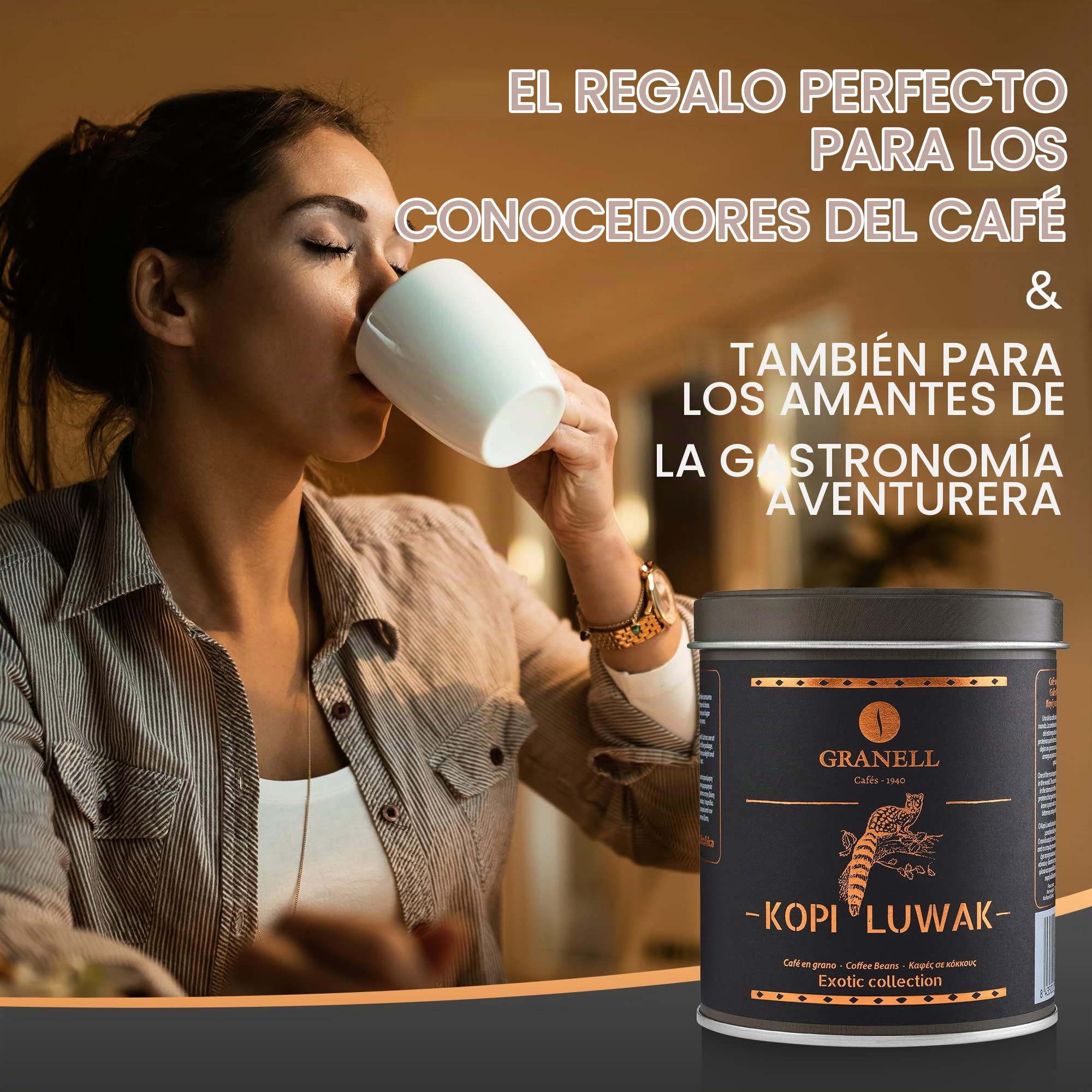 Granell - Exotic Collection - Kopi Luwak | Cafe en Grano Natural | Café en Grano 100% Café Arabica, Café Gourmet de Marcado Aroma - 100 Gr