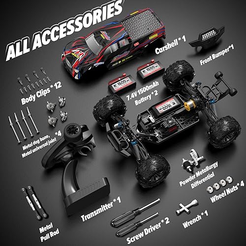 Miniatura 7 de Hosim Autos RC 110 para adultos 62+KMH, auto de control remoto sin escobillas rápido, 2S Bettery RC Monster Trucks 4X4 impermeable batería