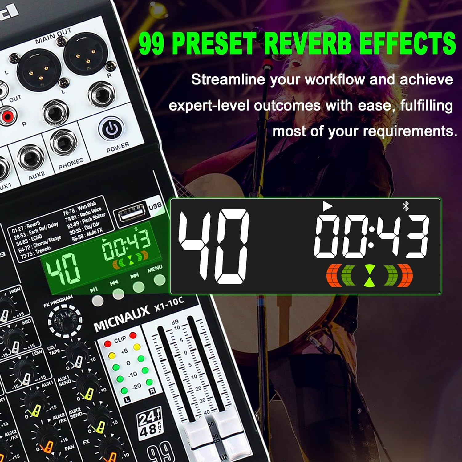 MICNAUX X1-10Channel Audio Mixer 99 DSP Effects