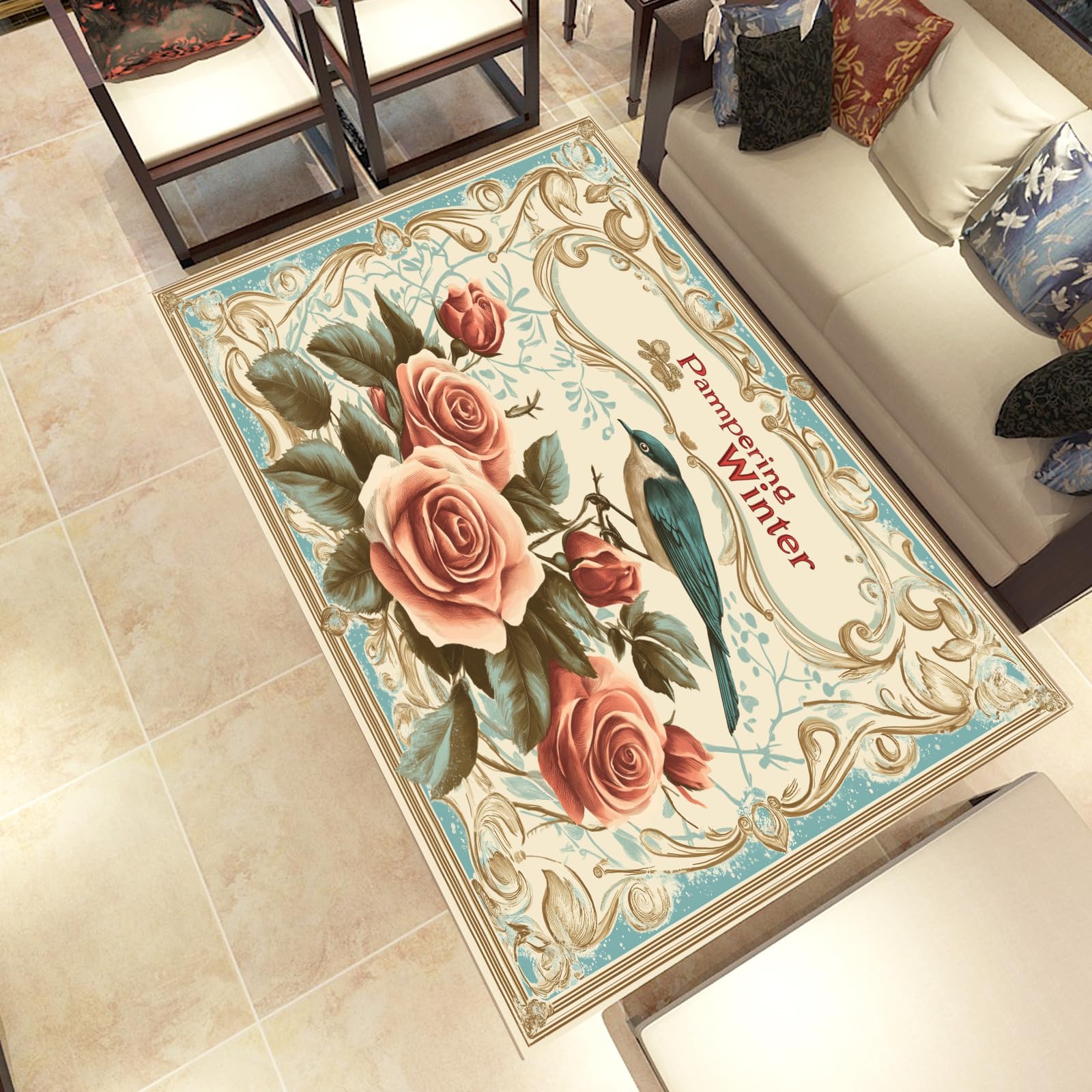 Amazon.com: Vyvyopj Rose Floral Area Rug for Living Room, Baroque