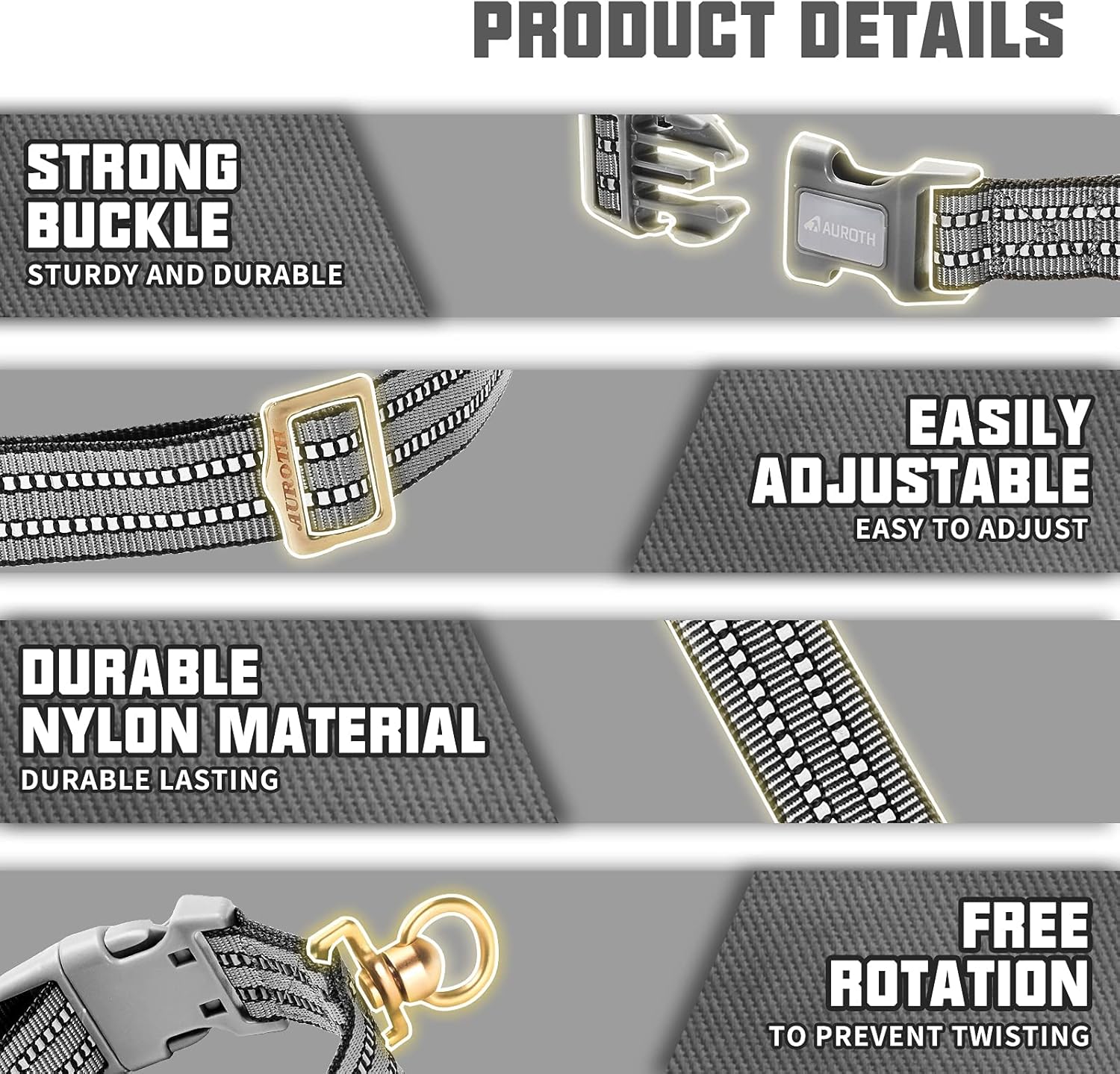 Auroth Tactical Dog Harness with Heavy Duty and Reflective Dog Collar for Medium Large Dogs