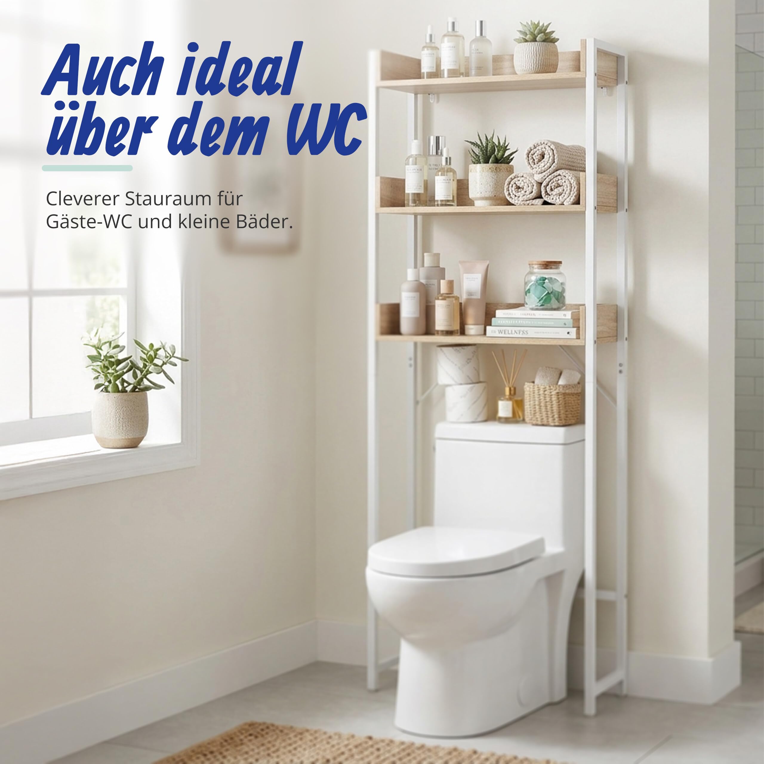 Relaxdays Waschmaschinenregal 3 Ablagen, braun-weiß | Regal über Waschmaschine, Trockner, Toilette, HBT 166,5x63x25cm