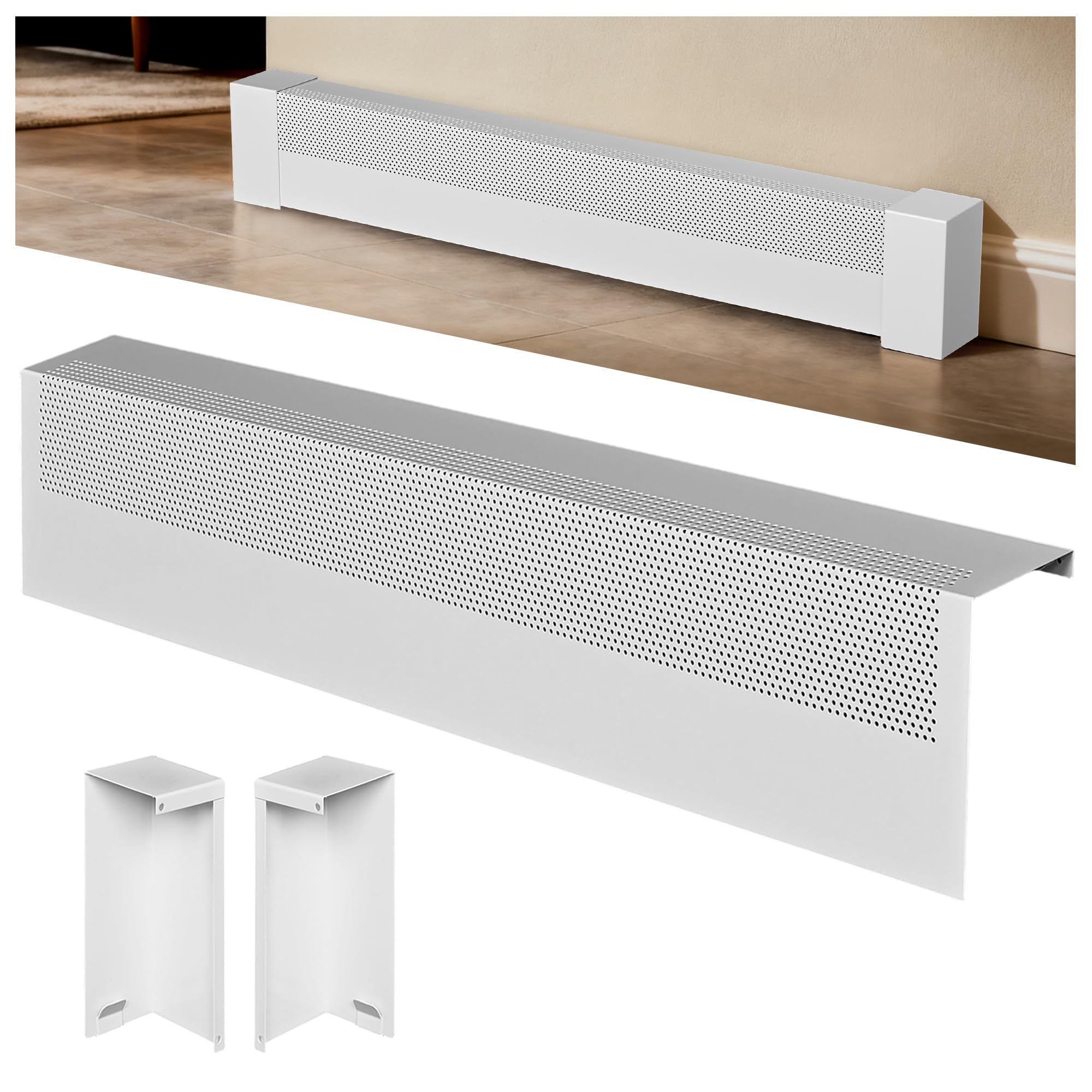 4FT Baseboard Heater Covers with Left and Right End Caps Steel Baseboard Covers for Replacement Radiator Cover for Home