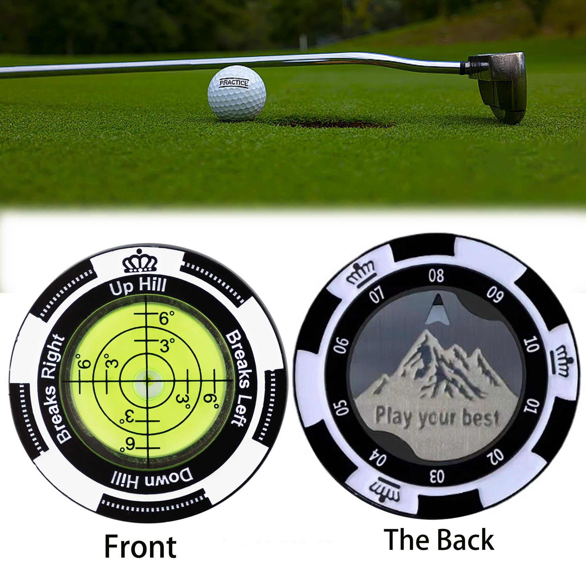 Golf Reader Horizontal Ball Marker z Poziomnicą, Precyzyjny Czytnik Zieleni, Klips na Czapkę