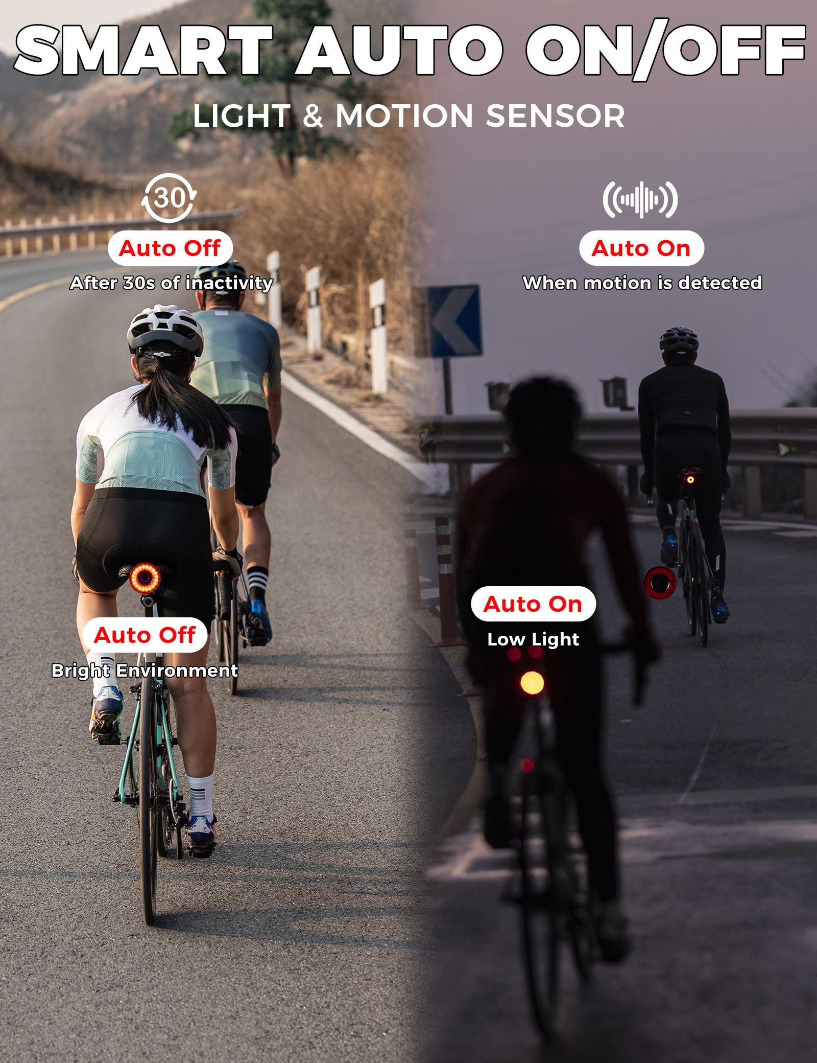 ROCKBROS Luce Posteriore per Bici, Fanale Posteriore Fanalino con Freno Intelligente, LED COB a 4 modalità Illuminazione, Impermeabile IPX6, USB Ricaricabile, 2 Modi Installazione Facile