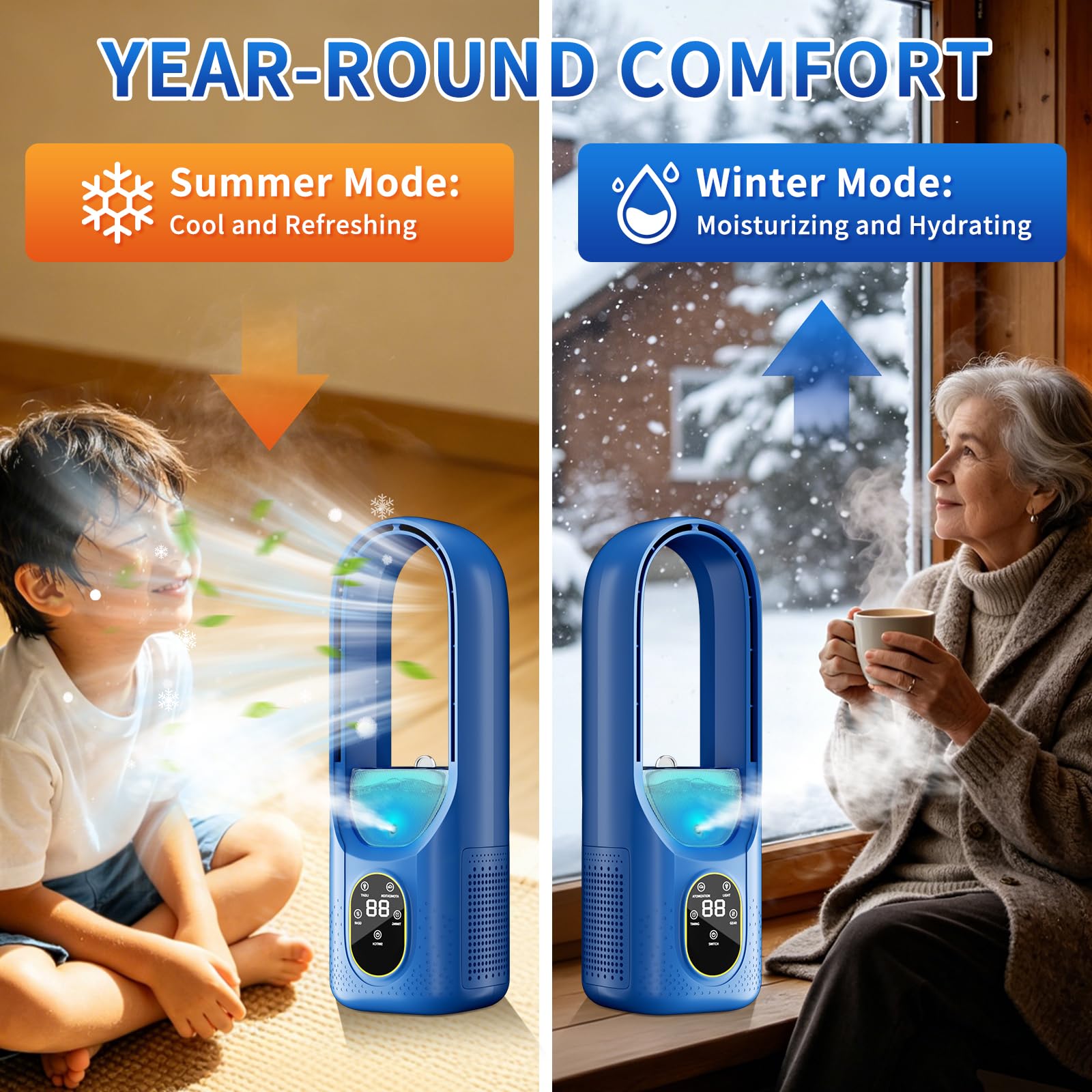 2026 New Mini Air Conditioner,6 Speed portable air conditioner Fan& 1-6H Timer&7 LED&Spray,Water & Ice Tank,Rechargeable Silent evaporative air cooler,For Home,Office,and Travel evaporative air cooler - Image 5