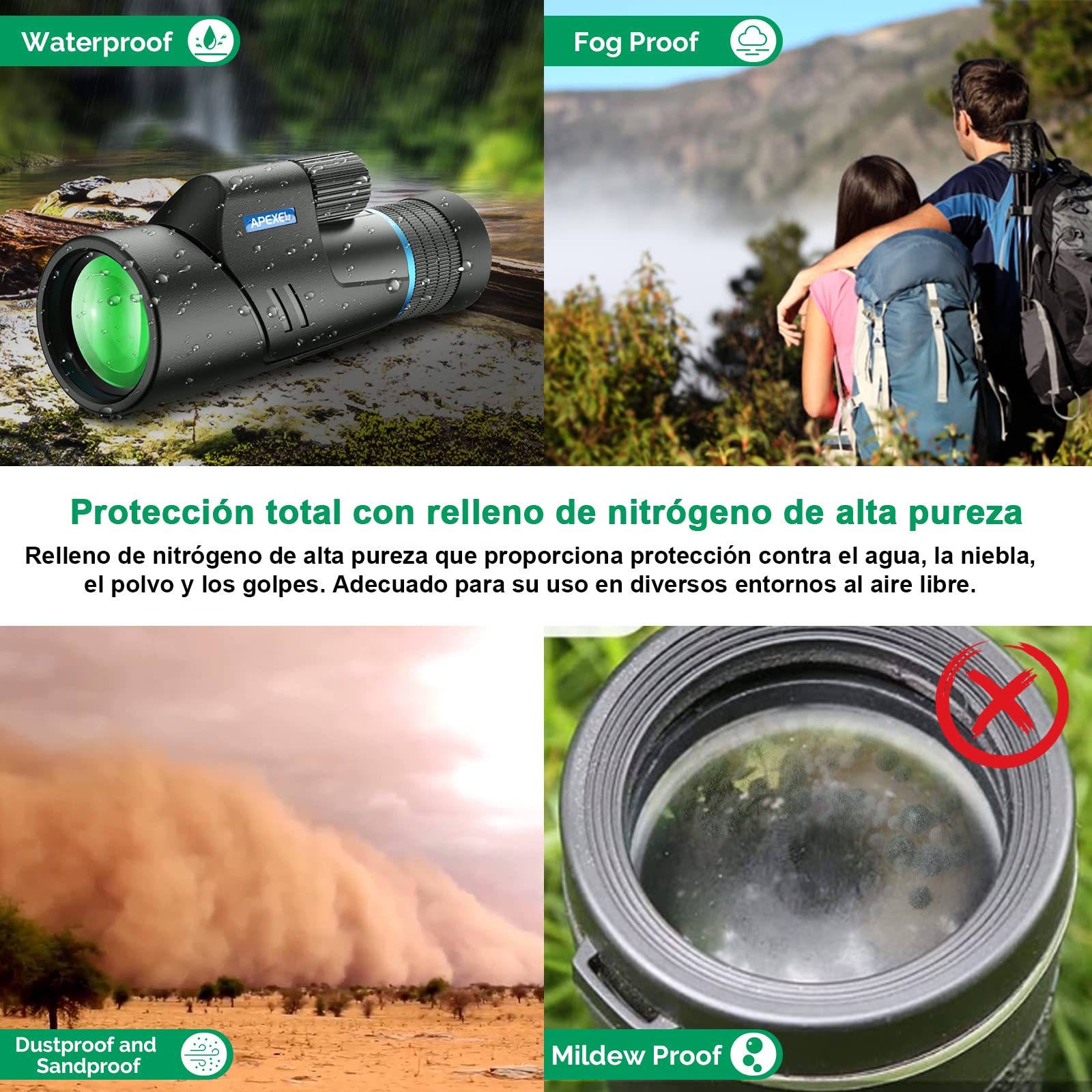 APEXEL 10-20X50 Zoom óptico Telescopio Monocular,HD Monocular Resistente al Agua con Prismas BAK4 y Revestimiento FMC para la Observación de Aves, Camping, Viajes, Senderismo y Escalada
